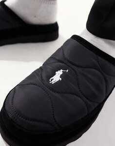 Черные пуховые тапочки Polo Ralph Lauren с логотипом