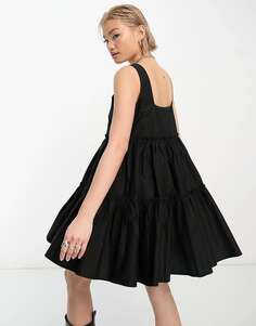 Черное многоярусное объемное мини-платье COLLUSION