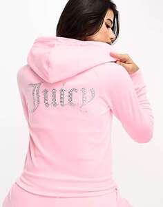 Велюровое худи с молнией Juicy Couture цвета сахарной ваты