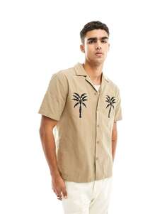 Коричневая рубашка с вышивкой пальмами River Island