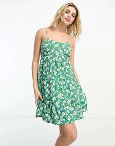 Зеленое свободное платье-комбинация с цветочным принтом Wednesday&apos;s Girl
