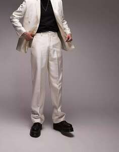 Белые широкие костюмные брюки со складками Topman
