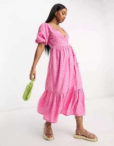 Платье миди с запахом спереди Influence в розовый горошек