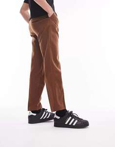 Коричневые свободные брюки из смесовой шерсти Topman