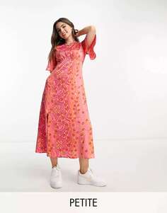 Атласное чайное платье миди Influence с оранжевым цветочным принтом