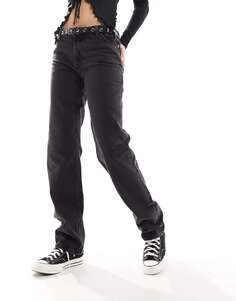 Черные прямые джинсы со средней посадкой Monki Monokomi
