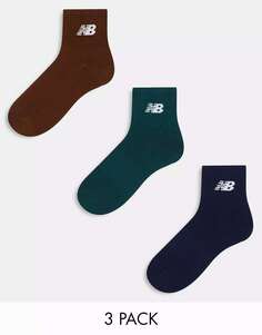 Три пары спортивных носков с логотипом New Balance цвета хаки, темно-синего и коричневого цвета