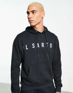 Черное приталенное худи с логотипом Il Sarto