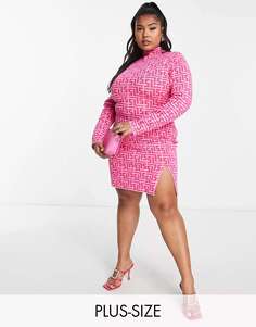 Розовое облегающее платье с высоким воротником Simmi Plus и геопринтом Simmi Clothing