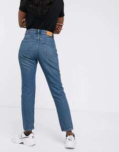 Хлопковые джинсы Momo с завышенной талией Monki Kimomo классического синего цвета - MBLUE
