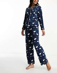 Уютная пижама темно-синего цвета с длинной полуночной пуговицей Loungeable