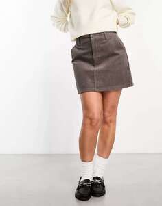 Темно-серая мини-юбка трапециевидного силуэта с вельветовыми карманами ASOS Hourglass