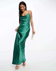 Атласное платье макси изумрудно-зеленого цвета Pretty Lavish Keisha