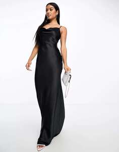 Черное атласное платье макси Pretty Lavish Keisha