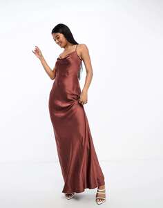 Темно-коричневое атласное платье макси Pretty Lavish Keisha