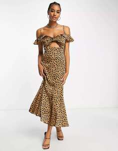 Леопардовое платье макси с оборками и рукавами Never Fully Dressed