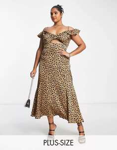 Леопардовое платье макси с оборками и рукавами Never Fully Dressed Never Fully Dressed Plus