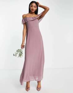 Пурпурное платье макси с открытыми плечами для подружек невесты Vila