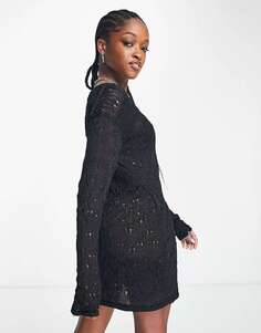 Черное фактурное трикотажное мини-платье Weekday Melany