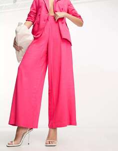 Ярко-розовые льняные широкие костюмные брюки ASOS