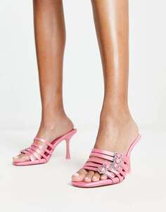 Розовые атласные туфли-мюли с несколькими ремешками Public Desire Monika