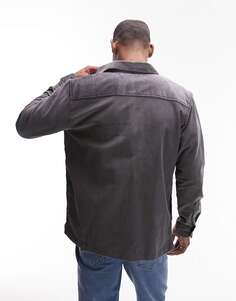 Темно-серая вельветовая рубашка стандартного кроя с длинными рукавами Topman