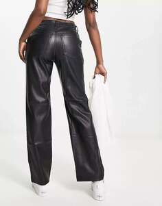 Черные брюки для папы из искусственной кожи Hollister