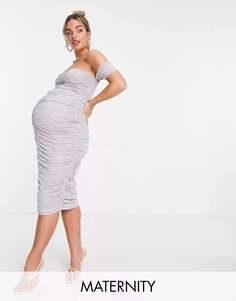 Облегающая юбка миди со сборками для беременных нежно-серого цвета Jaded Rose
