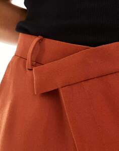 Жарено-оранжевые элегантные широкие брюки с перекрещенным поясом ASOS
