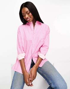 Рубашка в полоску оверсайз пастельно-розового цвета French Connection