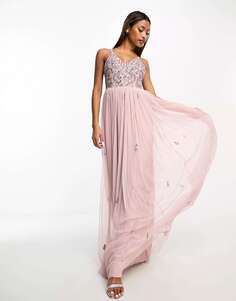 Платье макси 2 в 1 Beauut Bridesmaid с декорированным верхом и тюлевой юбкой матово-розового цвета