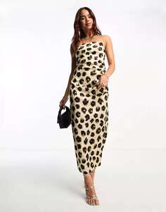 Платье миди-бандо Vesper кремового цвета с леопардовым принтом