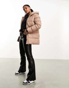 Темно-серая куртка-пуховик средней длины с потертостями Hayley Threadbare