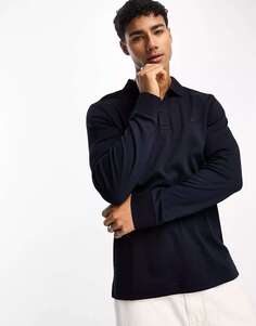Темно-синяя узкая хлопковая рубашка-поло с длинными рукавами Calvin Klein