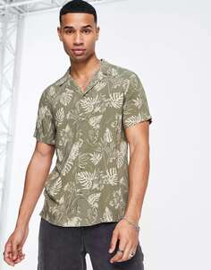 Рубашка цвета хаки с тропическим принтом New Look