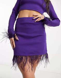 Фиолетовая мини-юбка Only с отделкой из искусственных перьев