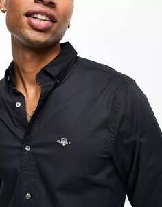 Черная рубашка узкого кроя из поплина с логотипом GANT