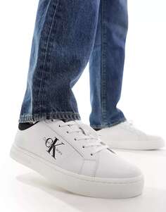 Белые кожаные классические кроссовки с низкой чашкой и низкой чашкой Calvin Klein Jeans
