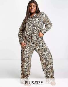 Длинный атласный пижамный комплект Loungeable Plus с леопардовым принтом