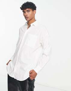 Белая рубашка оверсайз из хлопкового поплина с карманом ADPT
