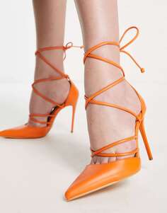 Оранжевые туфли на остроконечном каблуке с завязками на трубчатой ​​основе Truffle Collection