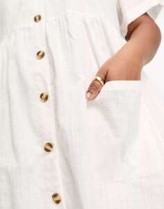Белое свободное платье с расклешенными пуговицами и расклешенными льняными пуговицами In The Style Stacey Solomon
