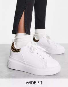 Белые массивные кроссовки широкого кроя Truffle Collection с леопардовой вставкой на спине