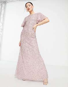 Розовое платье макси с украшением и оборками Beauut Bridesmaid