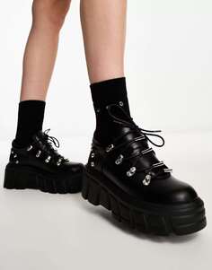 Черные массивные туфли на шнуровке с металлическими деталями Daisy Street