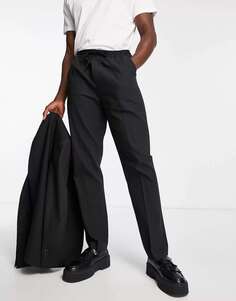 Черные костюмные брюки скинни в рубчик с эластичной резинкой на талии Topman