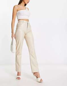 Прямые брюки из искусственной кожи Abercrombie &amp; Fitch Curve Love в стиле 90-х годов устрично-серого цвета