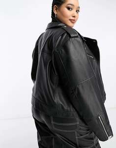 Черная оверсайз-байкерская куртка из натуральной кожи Urbancode Curve