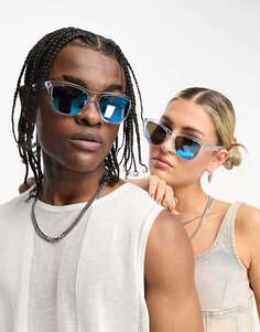 Прозрачные квадратные солнцезащитные очки Oakley Frogskins со светоотражающими синими линзами