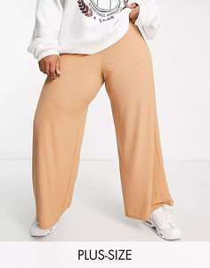 Эксклюзивные широкие брюки в рубчик светло-коричневого цвета Yours